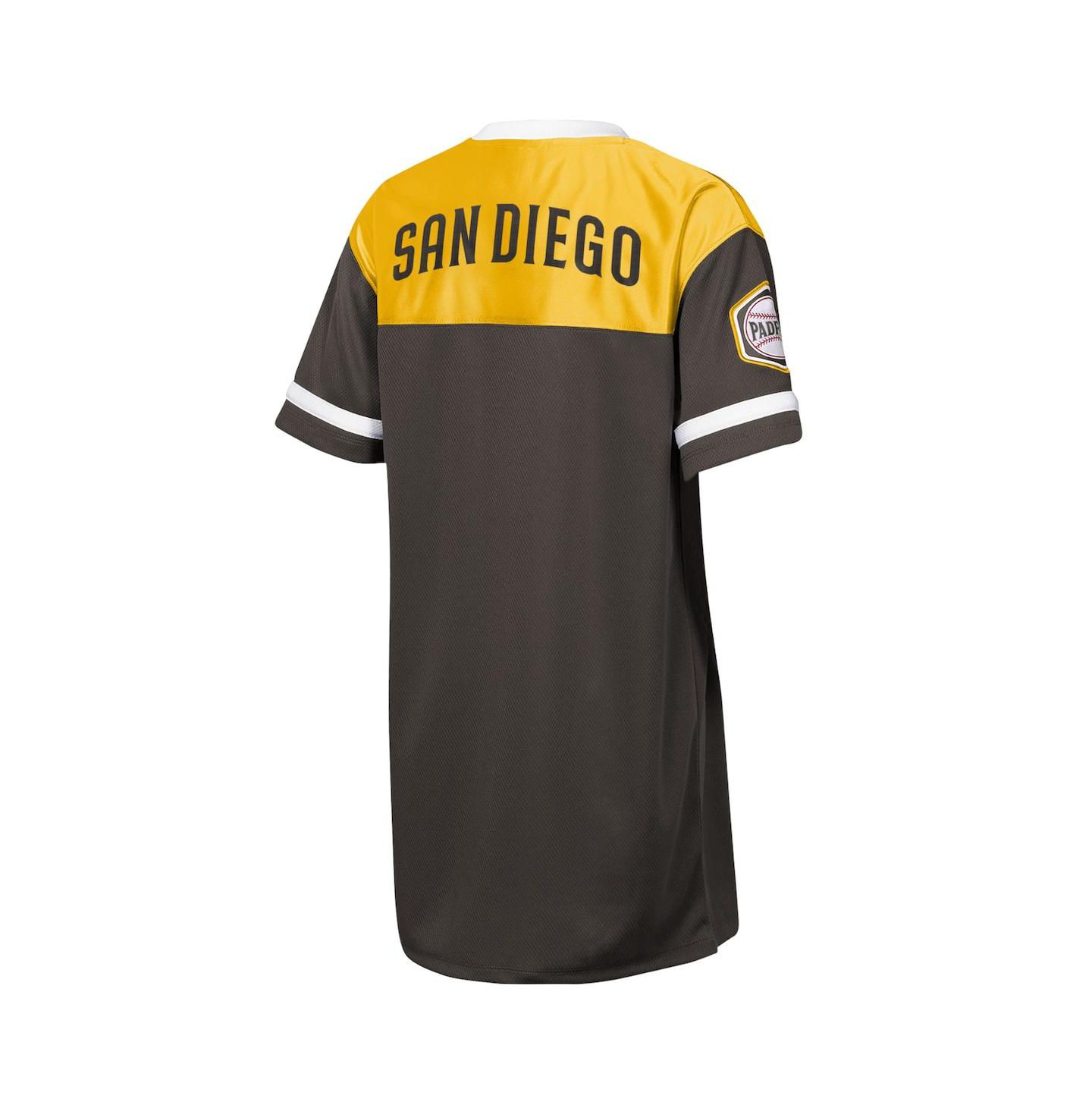 Платье Outerstuff Brown San Diego Padres Big League Cheer V-Neck T-Shirt Dress для девочек — фото 3