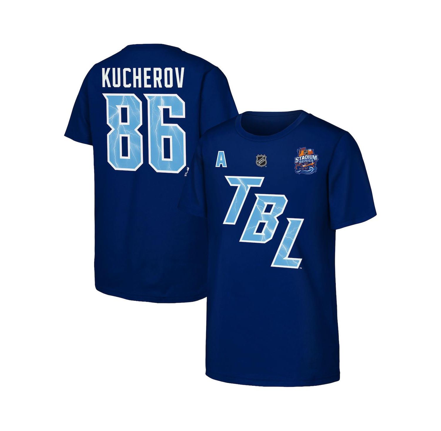 Big Boys and Girls Nikita Kucherov Blue Tampa Bay Lightning Alternate Captain 2026 Stadium Series T-Shirt