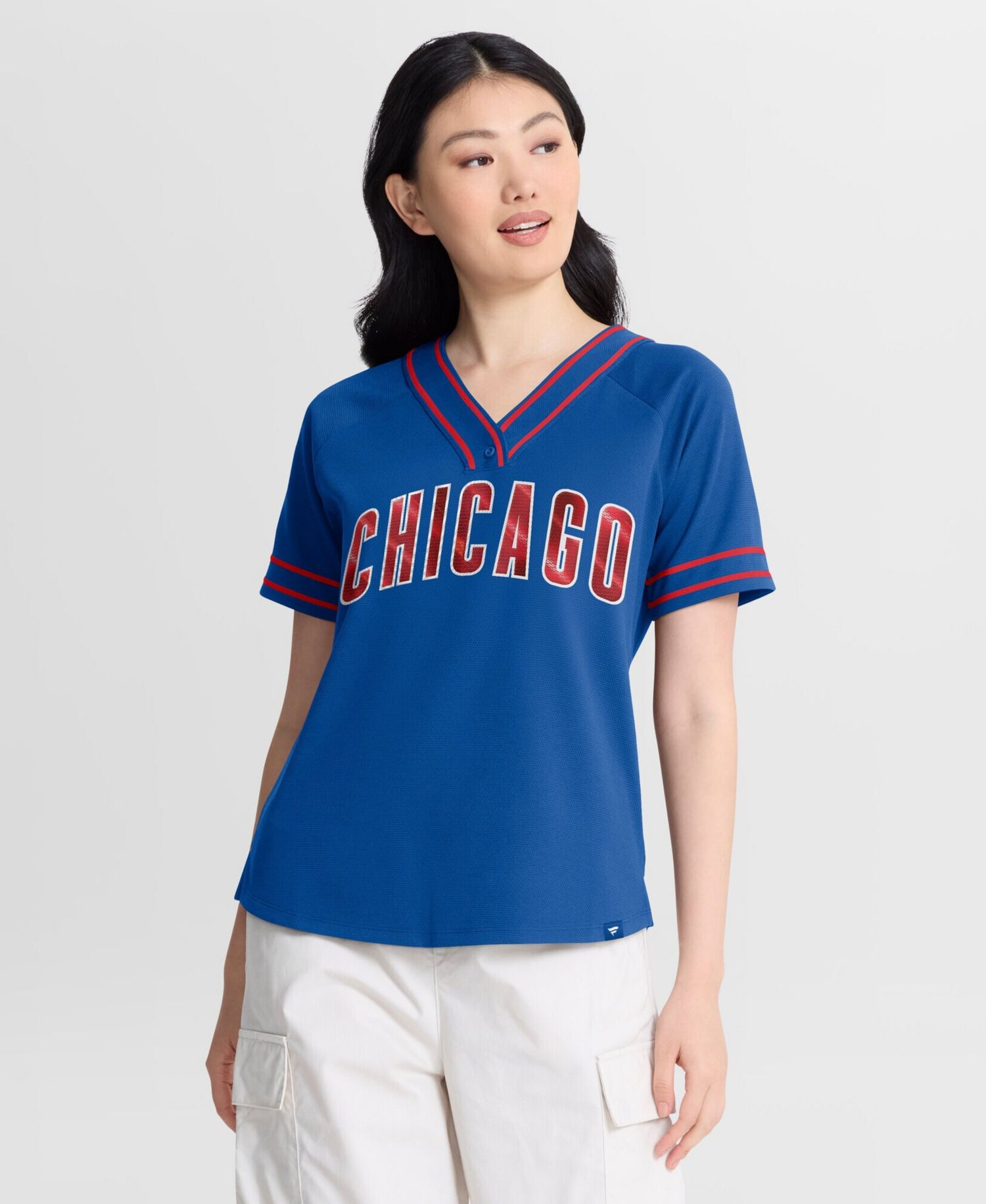 Women's Royal Chicago Cubs Diva Race Ahead Raglan V-Neck T-Shirt