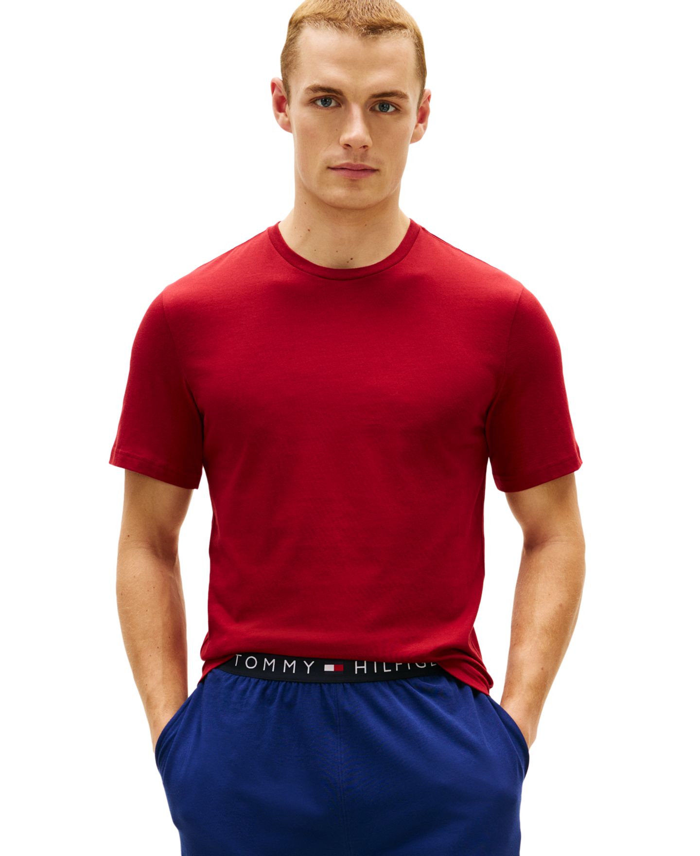 Мужские топы Tommy Hilfiger Cotton Short-Sleeve Crewneck Undershirt, 3-Pack, цвет: Красный / Пустынный небесно-голубой — фото 4