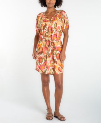 Petite Shirred Floral Print Dress