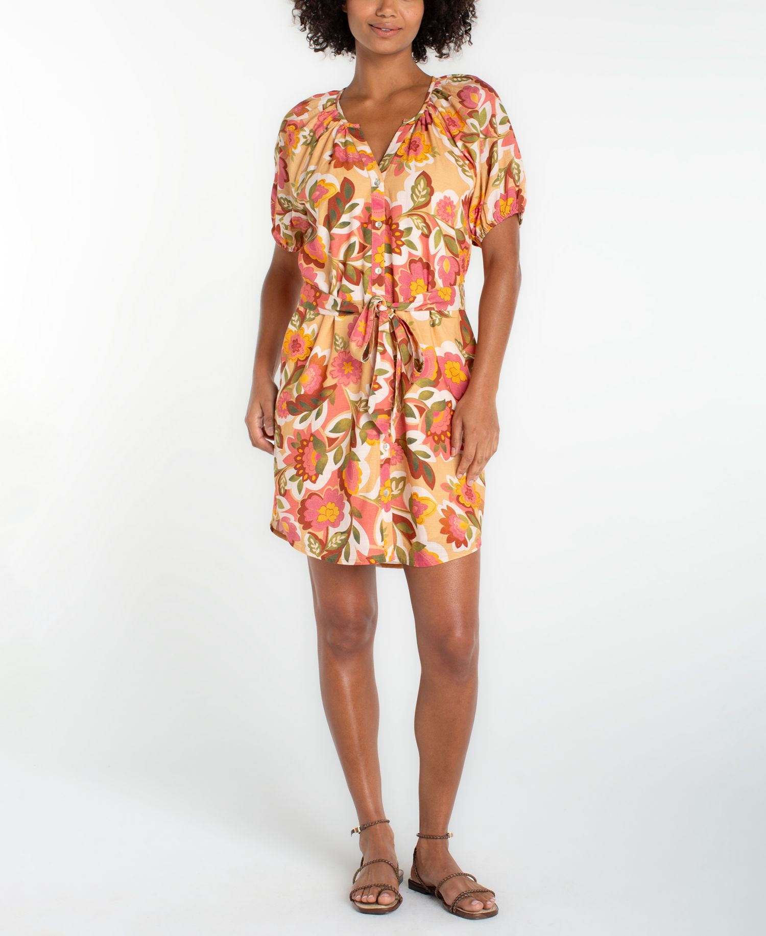 Petite Shirred Floral Print Dress