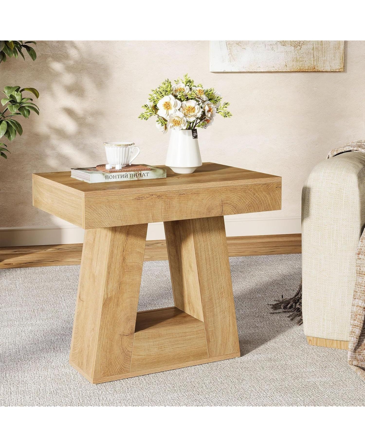 Slickblue 2-Tier Narrow End Table with Trapezoid Base
