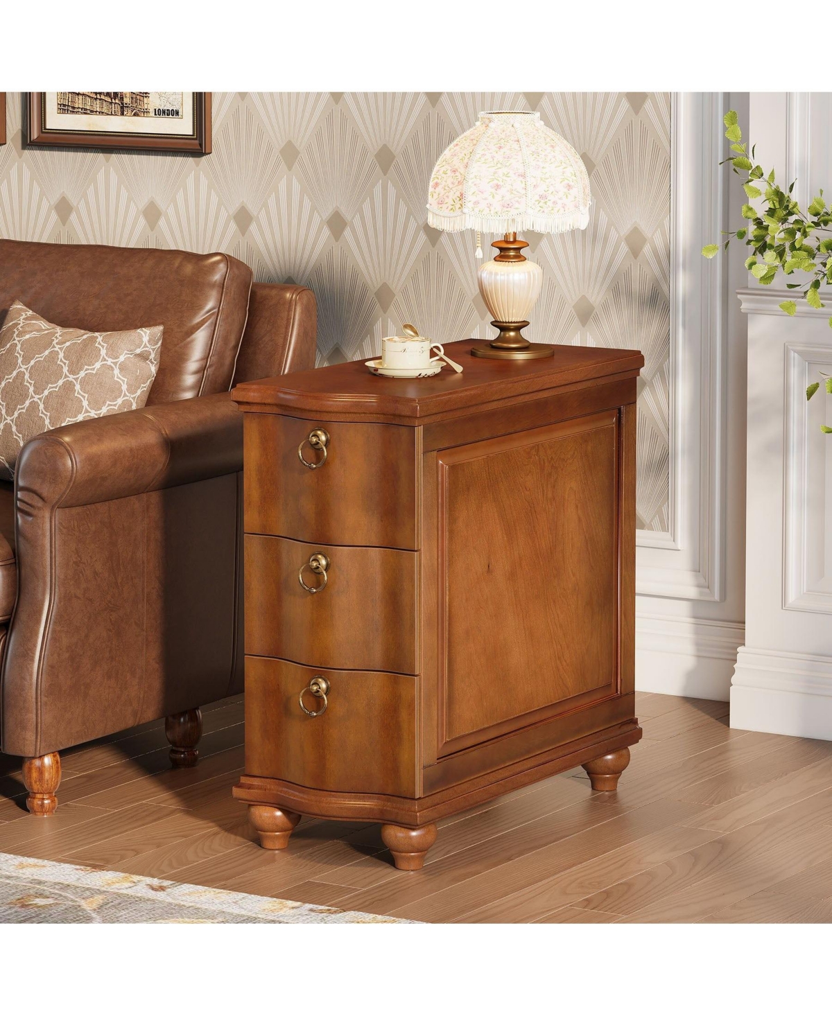 Slickblue Wooden Side Table Nightstand with 3 Storage Drawers