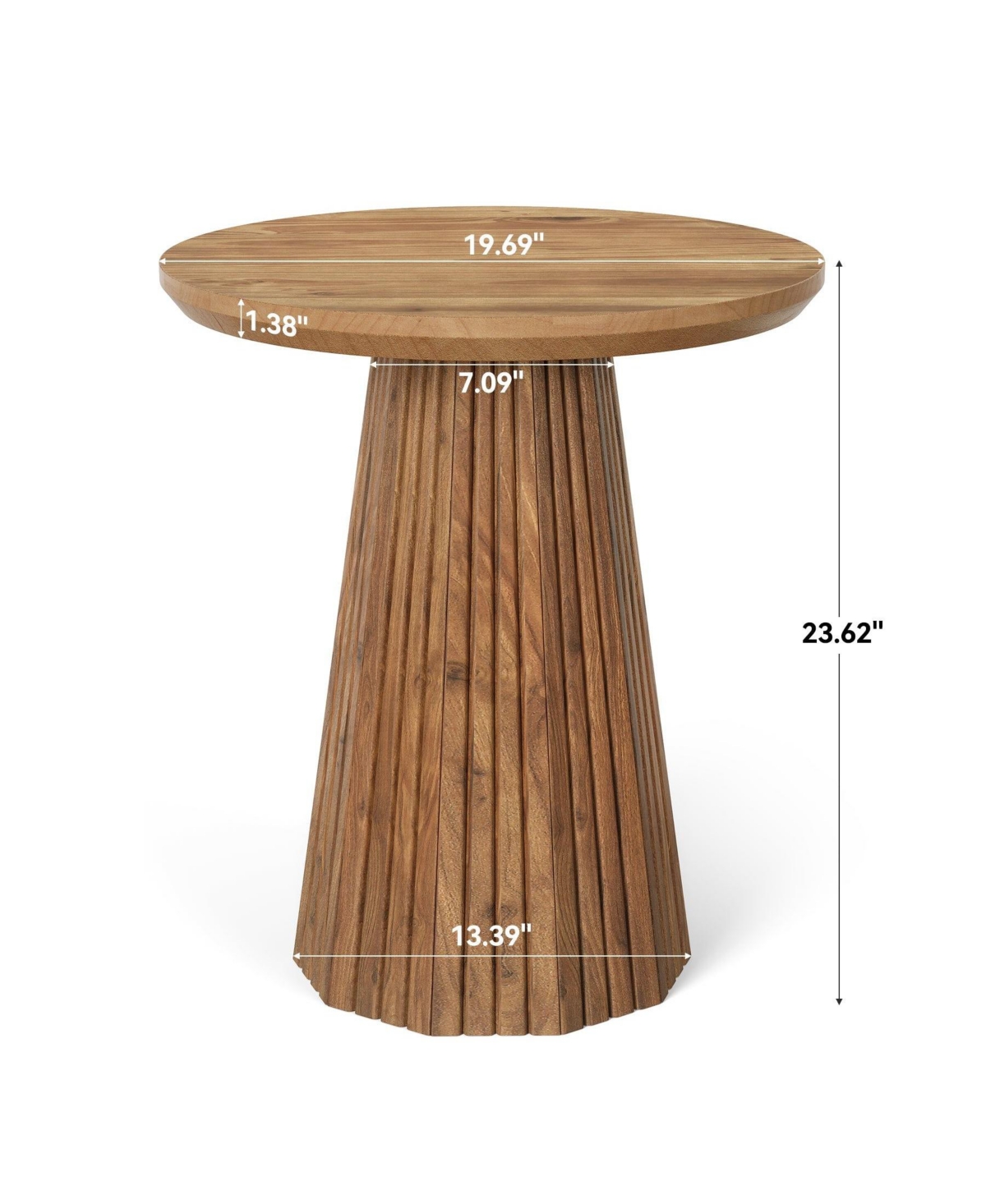 Slickblue Solid Wood Accent End Table with Round Top and Fluted Base