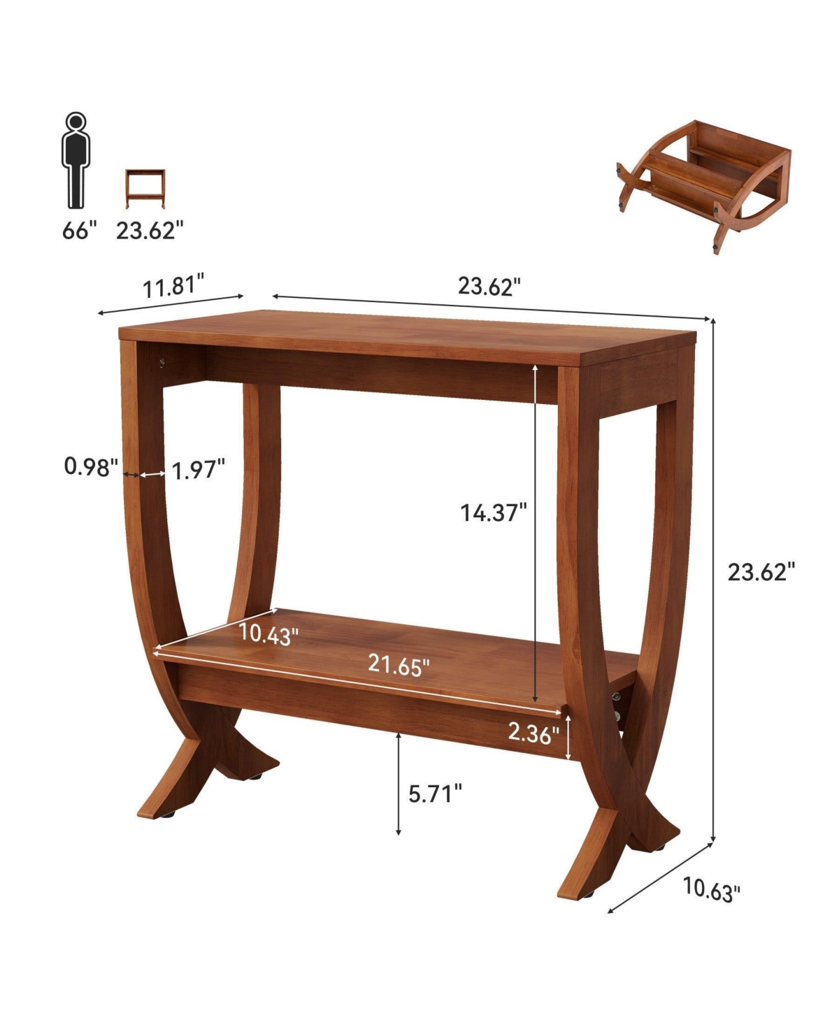 Slickblue Wooden End Table with Arched Legs for Living Room and Bedroom