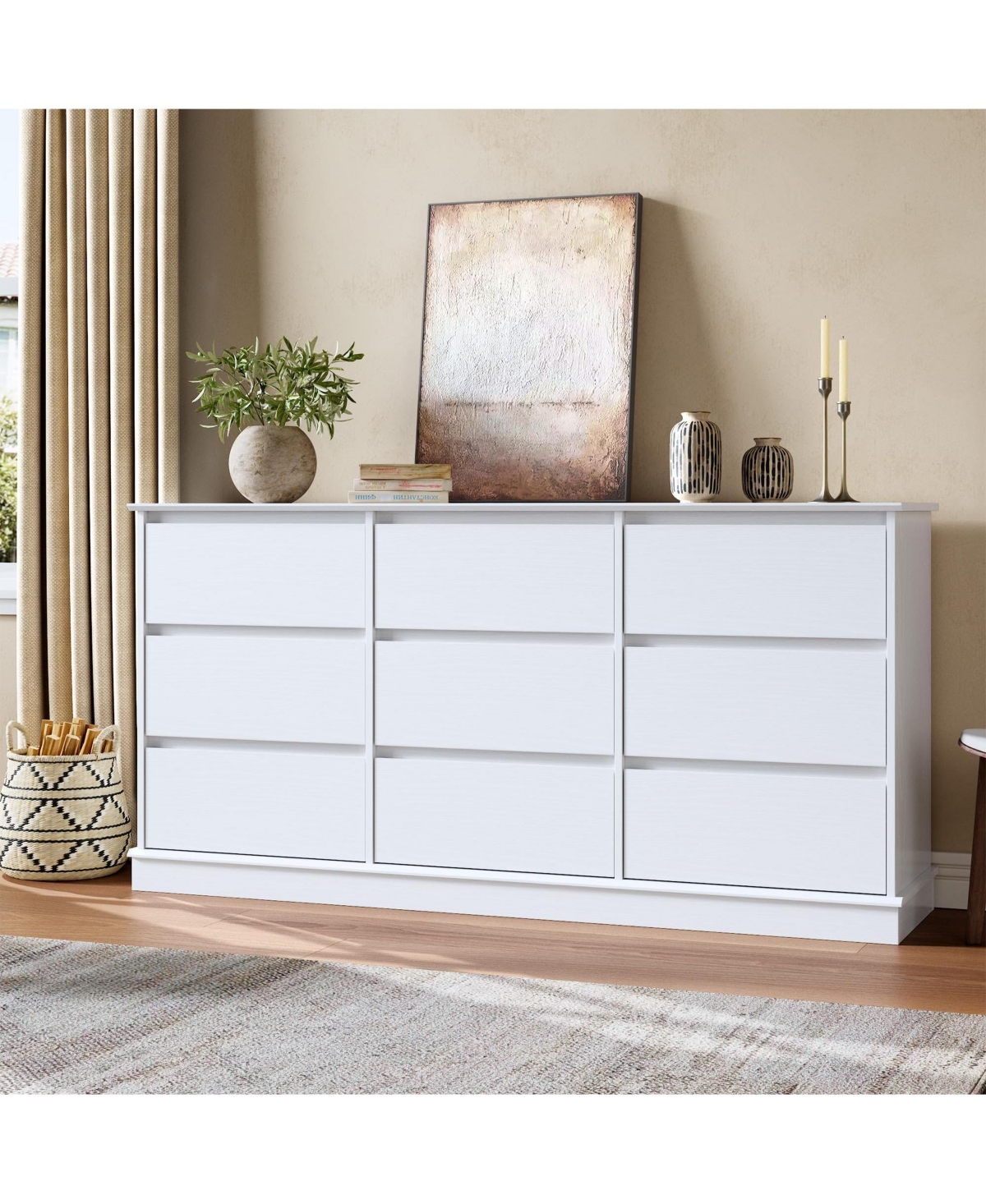 homfan Modern Wood Dresser with 5/9/12 Drawers, Wide Storage Chest Deep Drawers and Top for Bedroom, Hallway, Living Room
