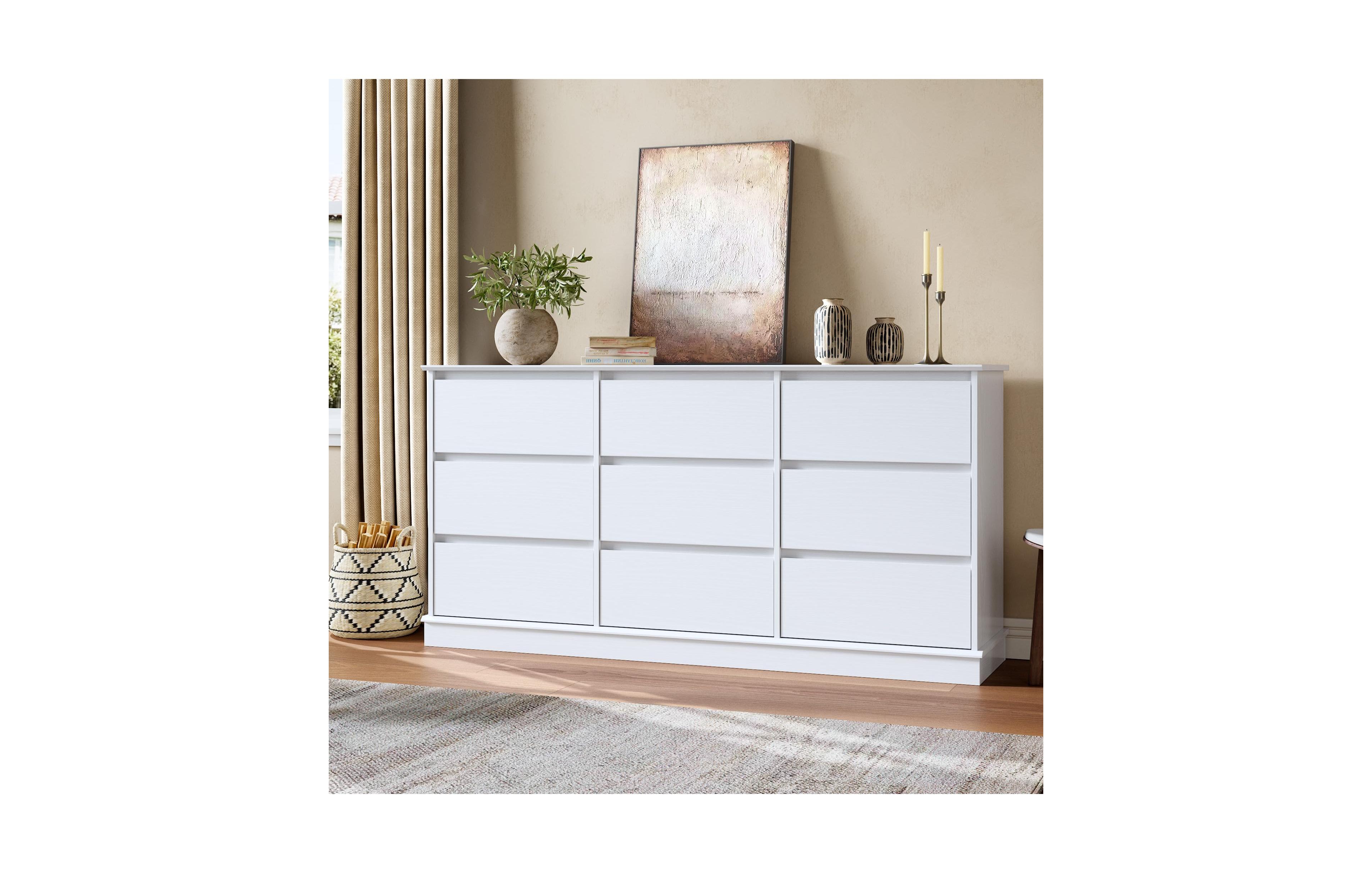 homfan Modern Wood Dresser with 5/9/12 Drawers, Wide Storage Chest with Deep Drawers and Wide Top for Bedroom, Hallway, Living Room