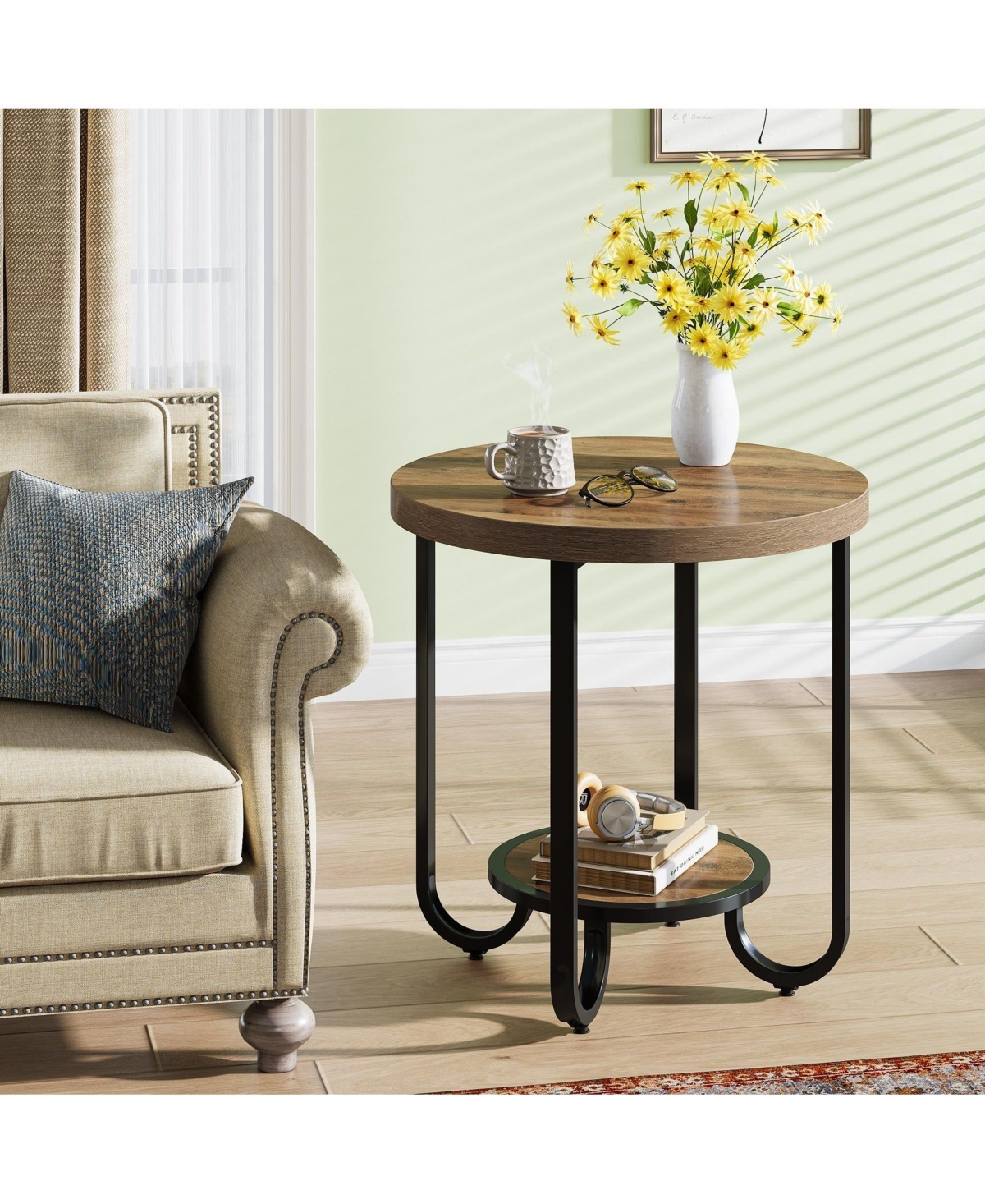 Slickblue Modern 2 Tier Round Side Table with Curved Metal Frame
