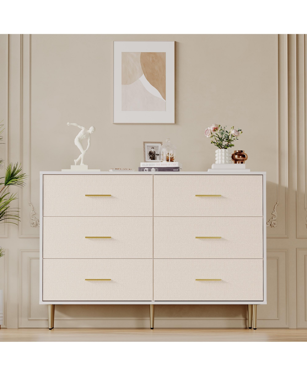 homfan Modern Dresser with 3 to 8 Drawers, Textured Front Storage Chest with Gold-Tone Handles and Legs for Bedroom, Entryway, Living Room