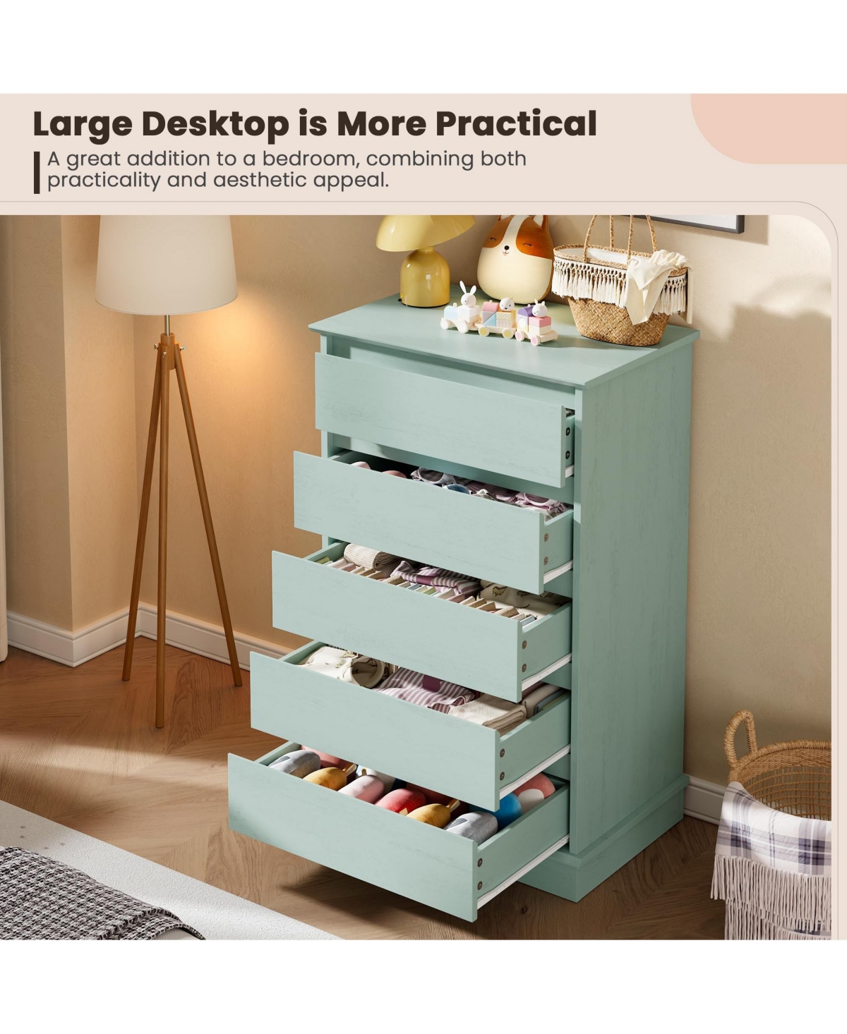 homfan Modern Wood Dresser with 5/9/12 Drawers, Wide Storage Chest Deep Drawers and Top for Bedroom, Hallway, Living Room