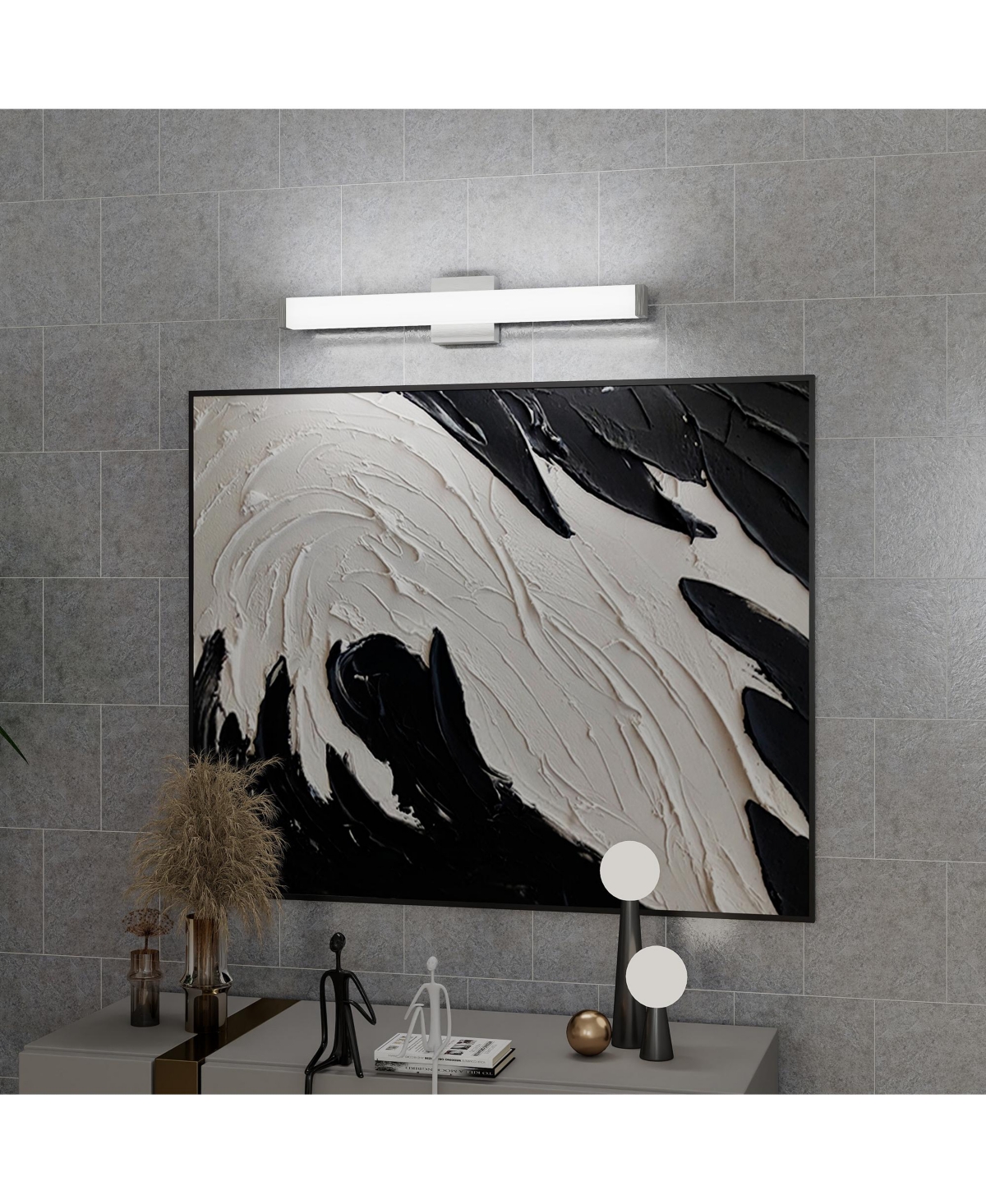 Busdays 25 Inch Brushed Nickel Square Led Bathroom Vanity Light 14W 6000K Cool Wall Bar Fixture Over Mirror