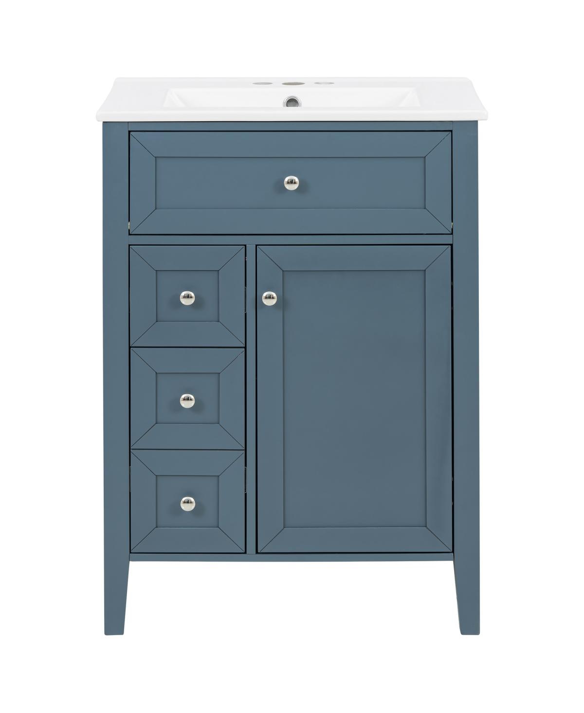 Sillysis 24 Inch Bathroom Vanity with Ceramic Sink, Classic Modern Freestanding Cabinet, Soft Close Drawers for Small Bathrooms