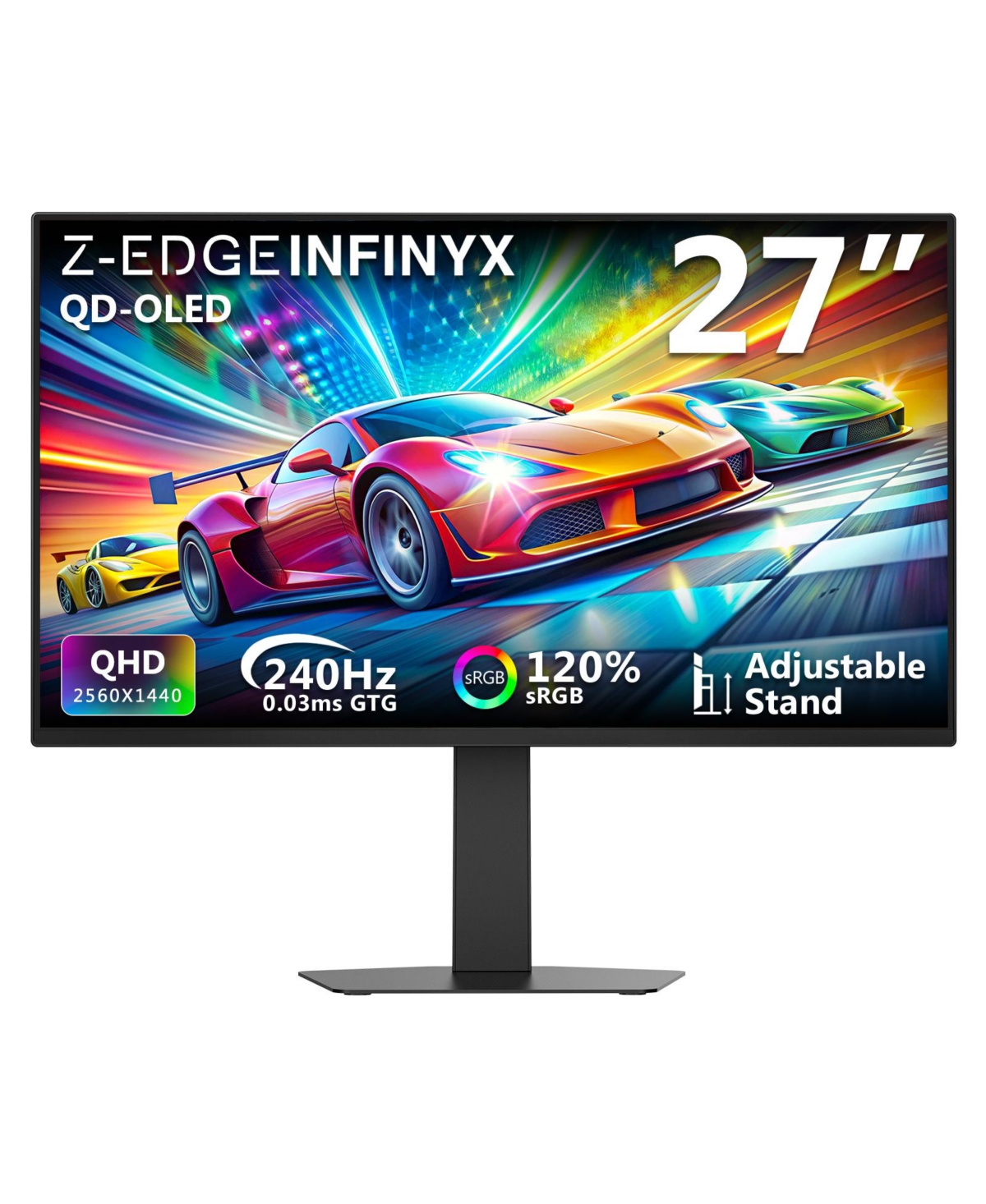 Z-edge Infinyx Series X27 Oled 2K Qhd 2560x1440 240Hz Gtg 0.03ms Gaming Monitor, with Adjustable Stand - Black