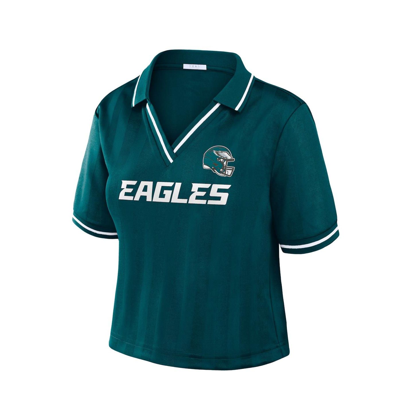 Женское поло WEAR by Erin Andrews Midnight Green Philadelphia Eagles Cropped Jersey Polo — фото 2
