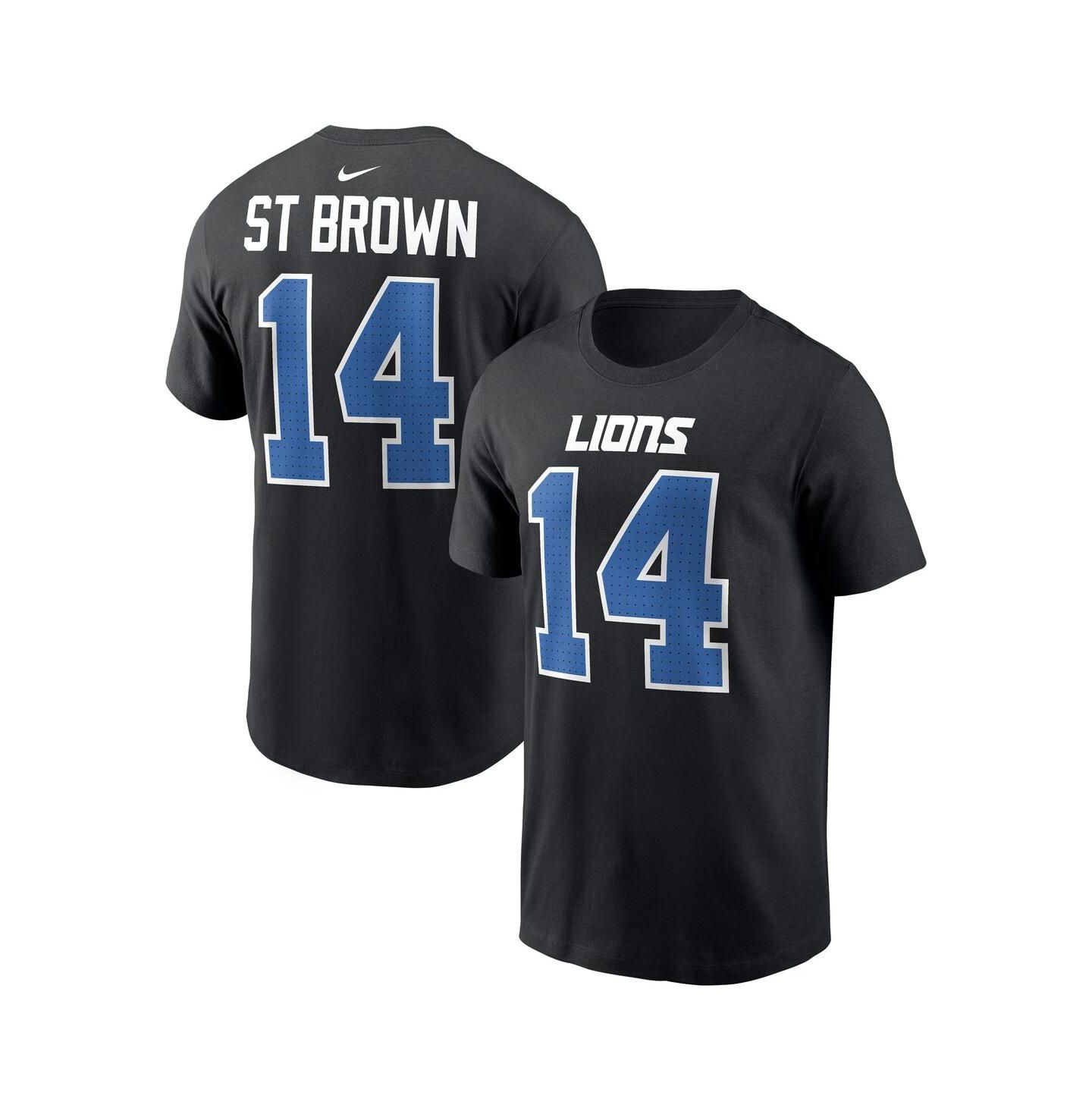 Мужская футболка Nike Amon-Ra St. Brown Black Detroit Lions Carbon Name & Number — фото 1