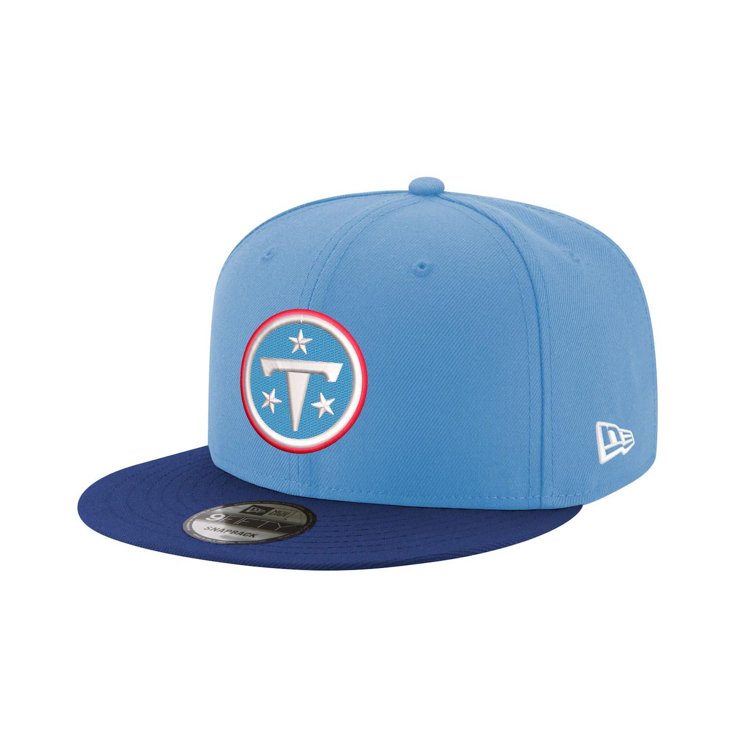 Мужская кепка New Era Light Blue/Navy Tennessee Titans Primary Logo 9FIFTY Snapback Hat — фото 1