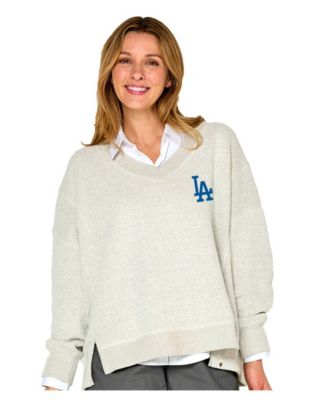 Women's Beige Los Angeles Dodgers Popcorn V-Neck Sweater