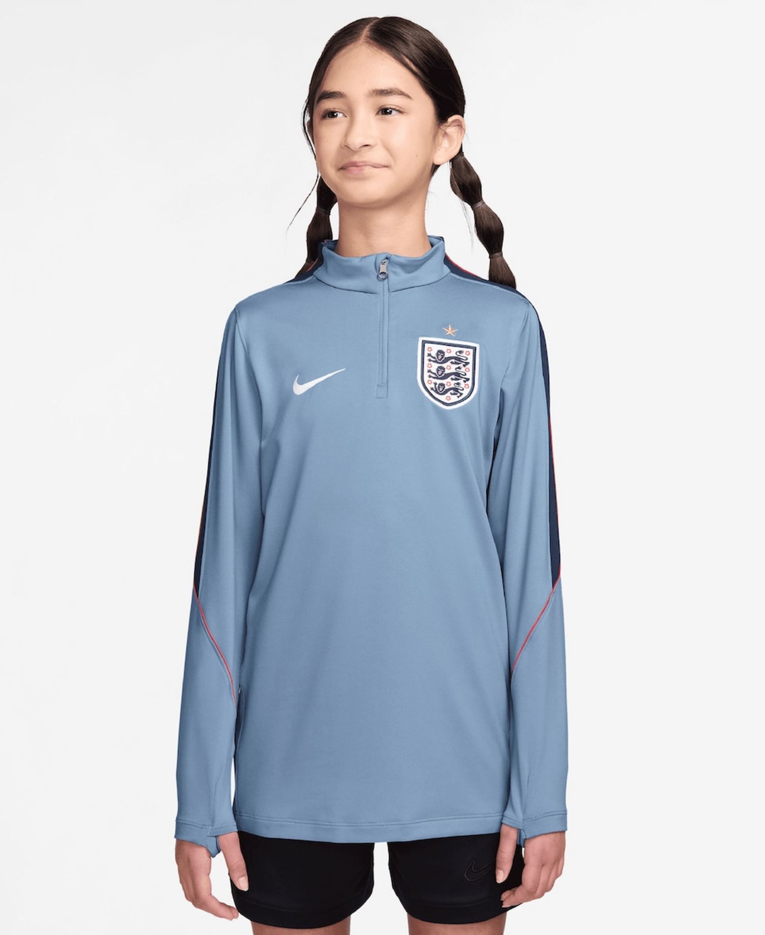 Big Boys and Girls Blue England National Team 2026 Strike Dri-FIT Long Sleeve Quarter-Zip Drill Top