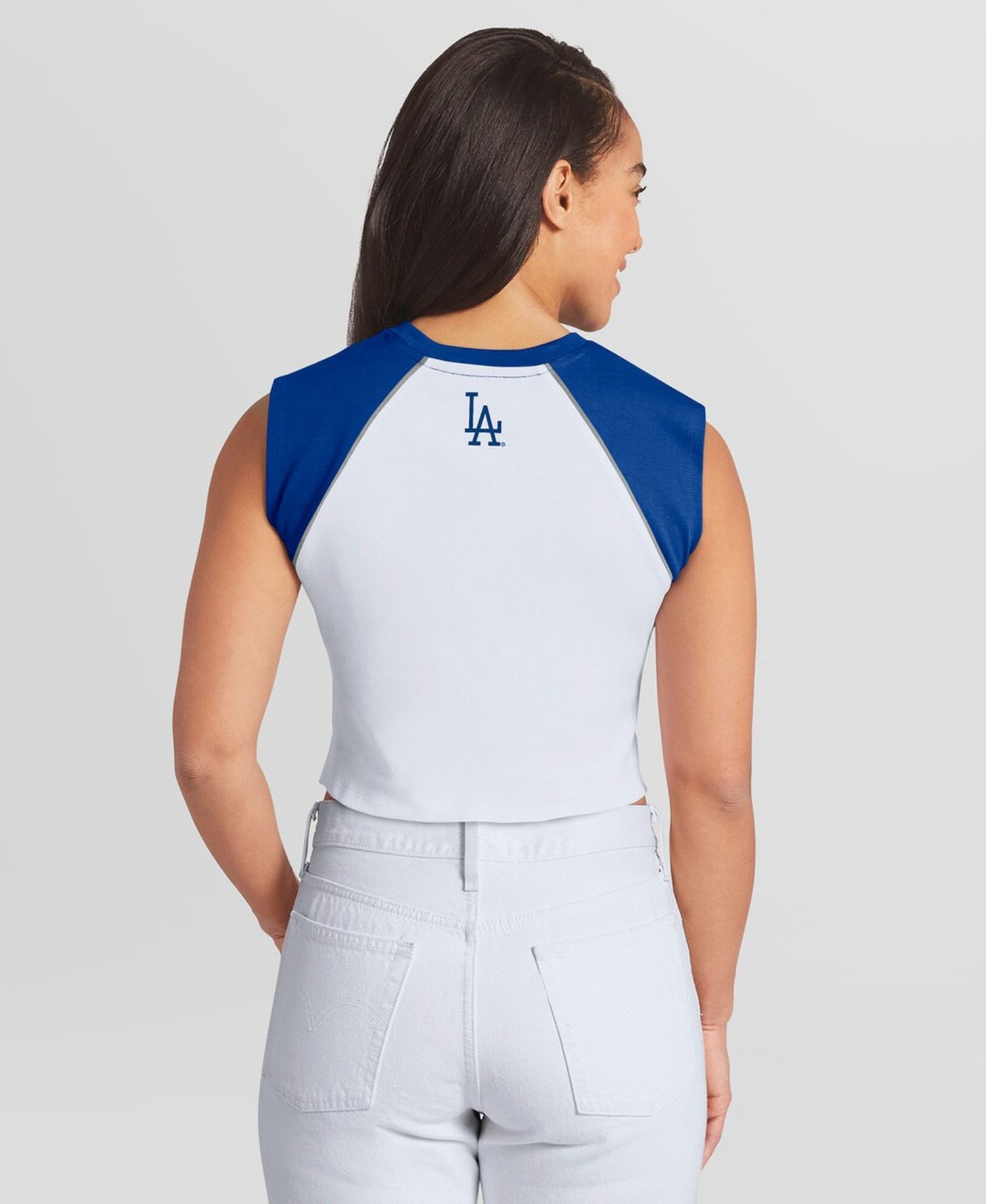 Women's White Los Angeles Dodgers Cooperstown Cropped Raglan Tank Top