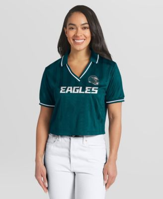 Women's Midnight Green Philadelphia Eagles Cropped Jersey Polo Shirt
