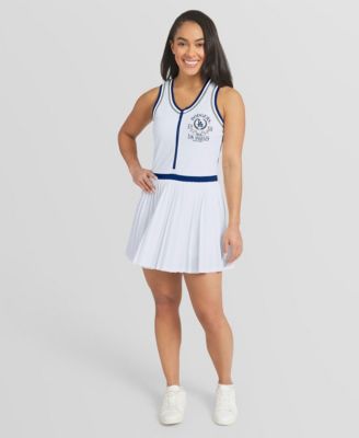 Women's White Los Angeles Dodgers Zip-Front Pleated Tri-Blend Scoop Neck Tank Dress