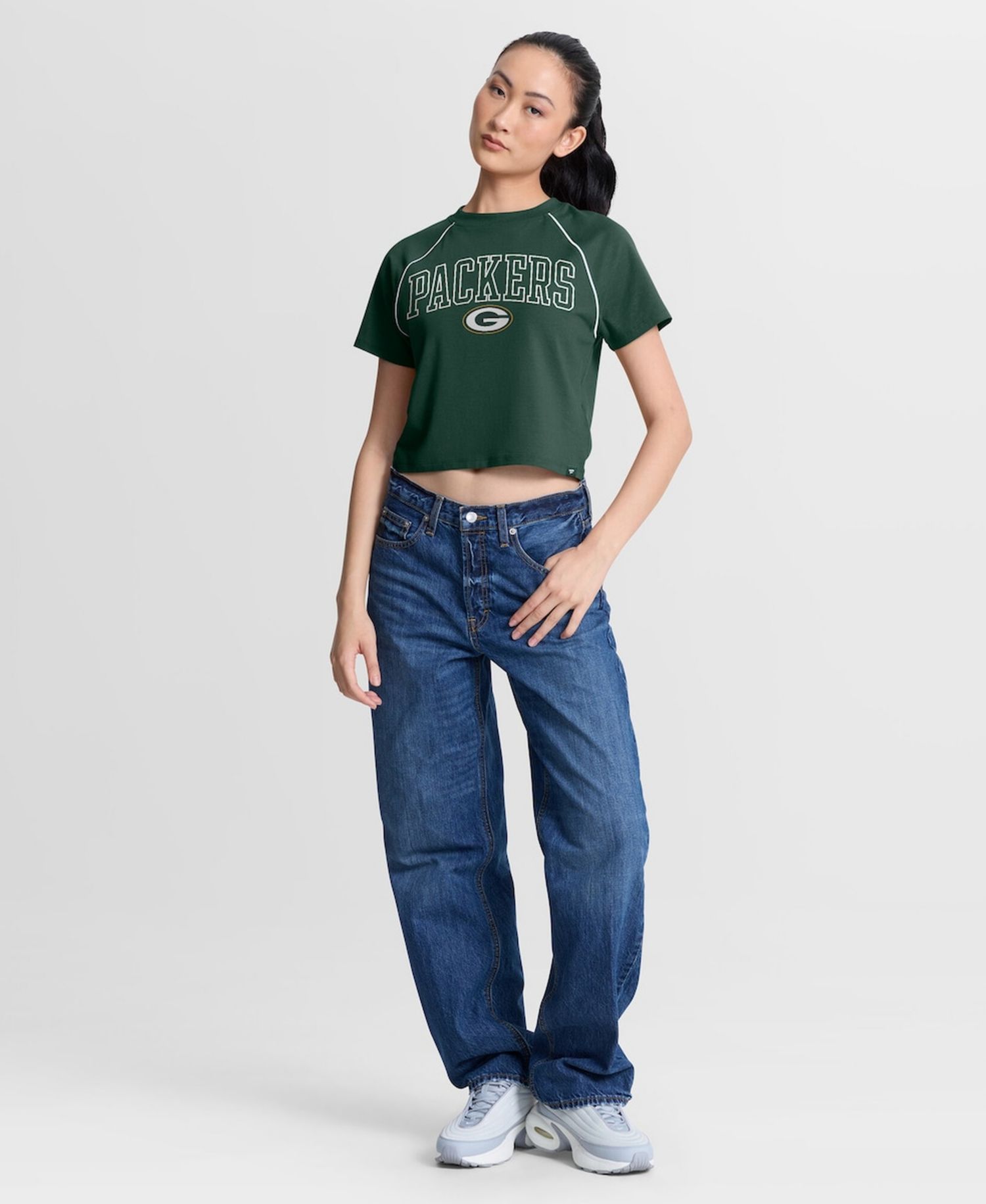 Women's Green Green Bay Packers Offensive Scheme Raglan Tri-Blend Cropped Top