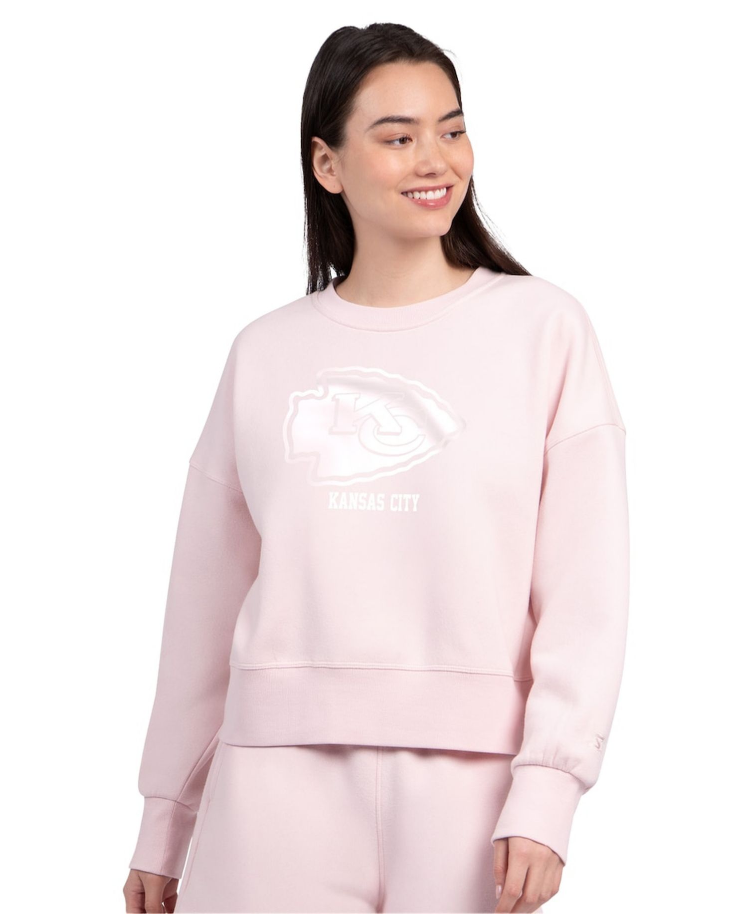 Women's Light Pink Kansas City Chiefs Travel Pastels Boxy Fleece Sweatshirt