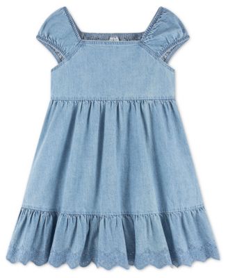 Girls' 5-16 Smocked Denim Dress