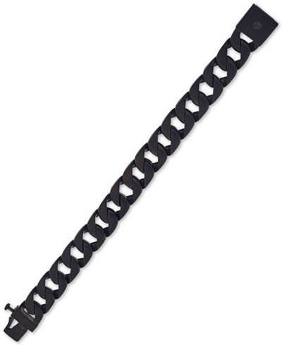 Esquire Men's Jewelry Wide Curb-Link Bracelet in Black Ion-Plated Stainless Steel, Only at Macy's