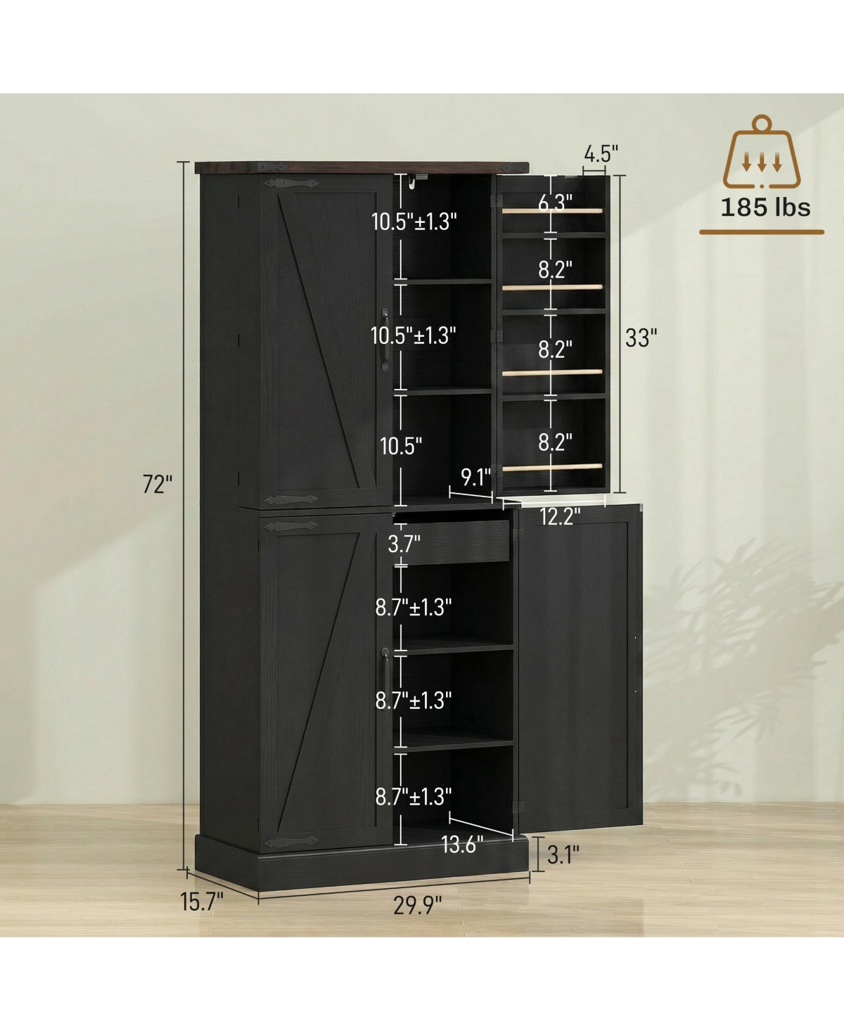 Homcom 72 Inch Tall Pantry Cabinet, Storage Cabinet with 8 Door Racks