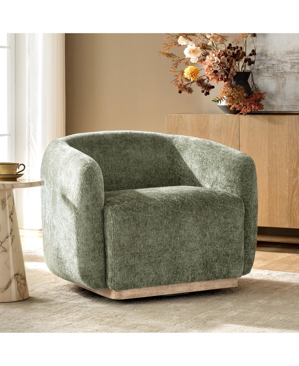 Hulala Home Berklie Modern Boucle Chenille Swivel Armchair with Solid Wood Base