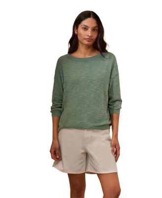 Women's 3/4 Sleeve Linen Blend Crew Neck Top