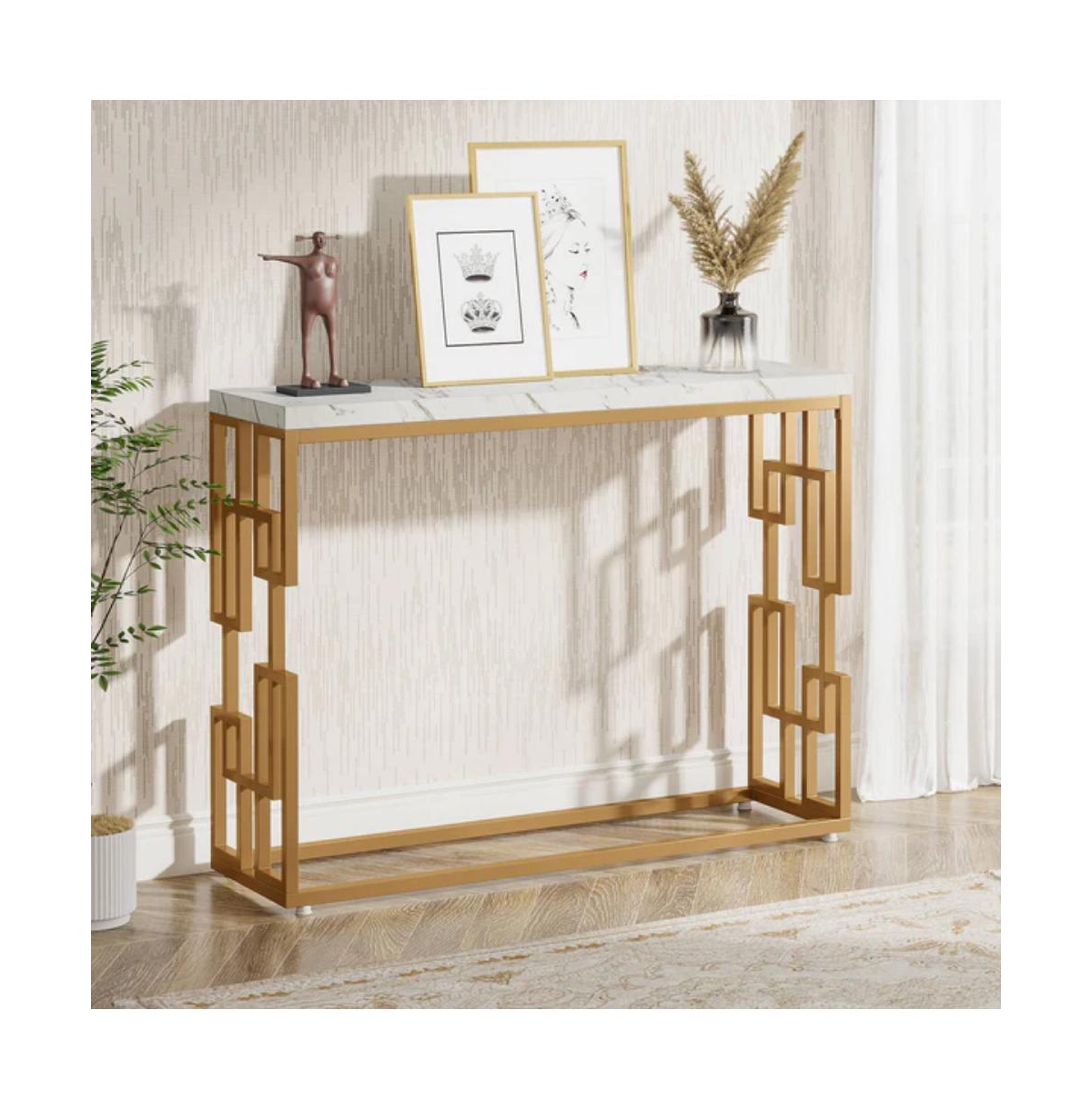 Slickblue Contemporary Console Table with Faux Marble Tabletop for Hallway and Entryway
