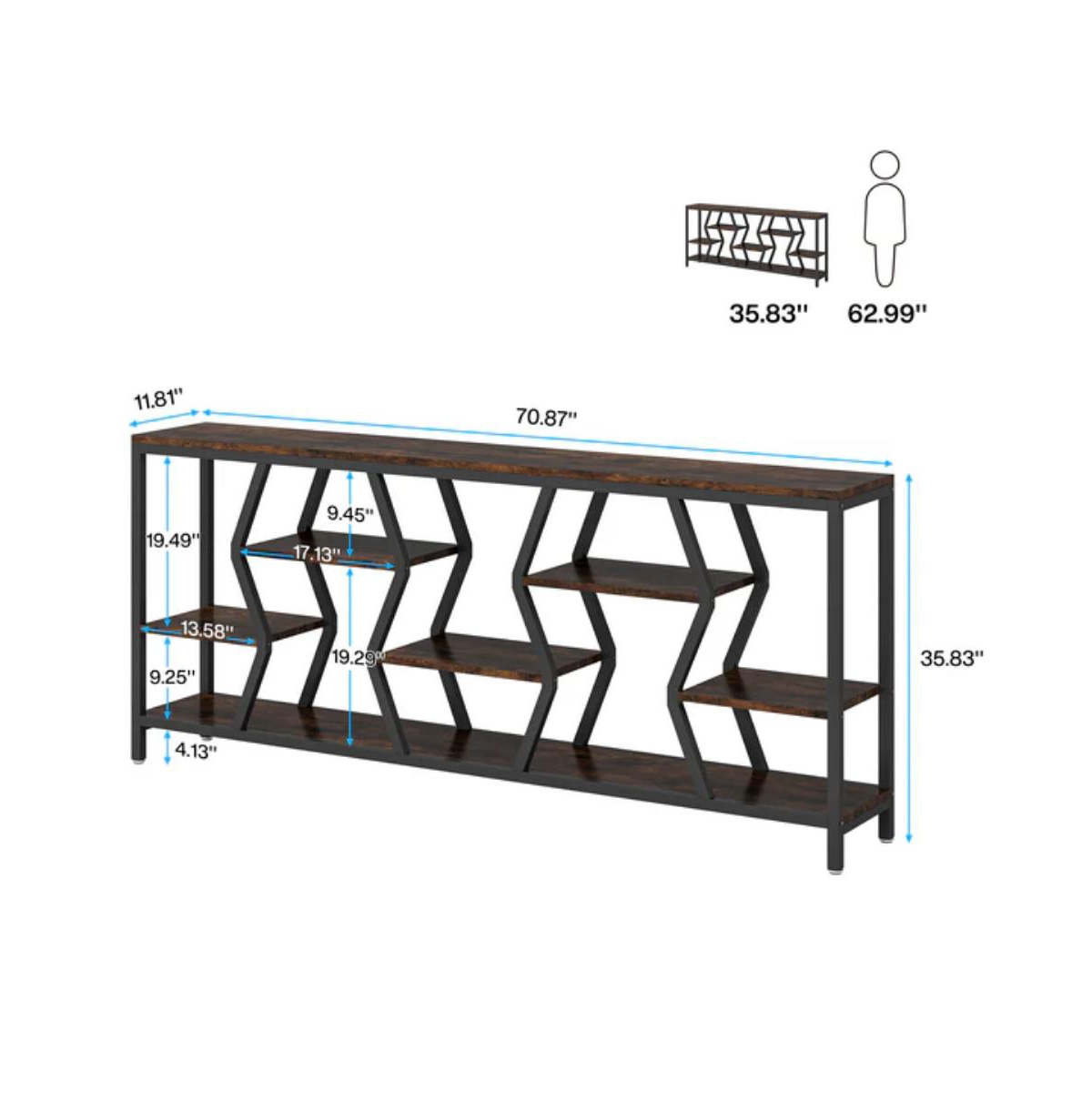 Slickblue Industrial Sofa Table with Multi Tier Storage Shelves for Home Organization