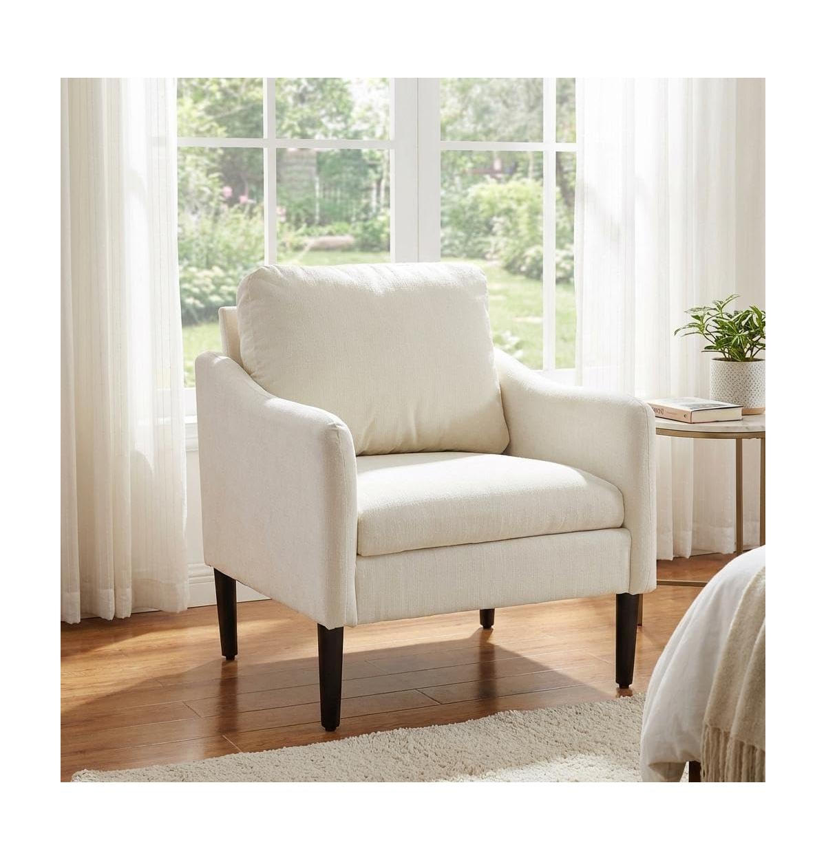gaomon Mid Century Modern Accent Chair, Chenille Fabric, Curved Arms, Upholstered Reading Chair, Cloud Single Sofa for Living Room Bedroom Office - Be
