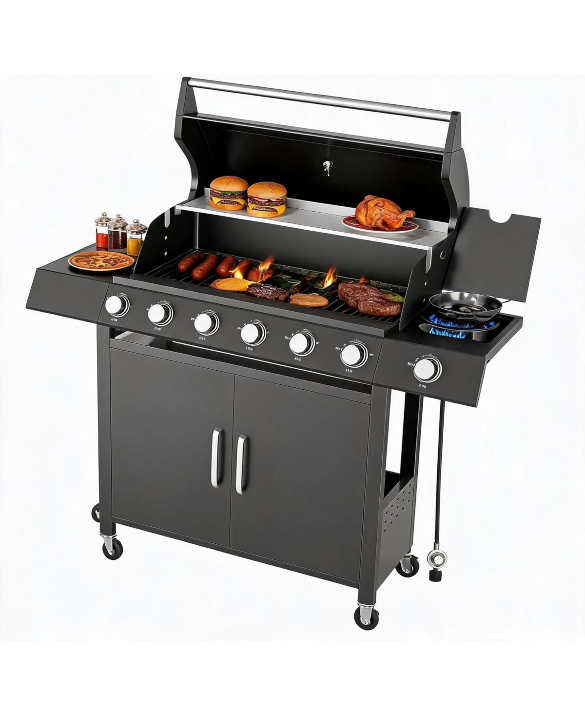 Xo Stainless Steel 60000 Btu Portable 6+1 Burners Propane Gas Bbq Grill for Backyard, Camping and Tailgating