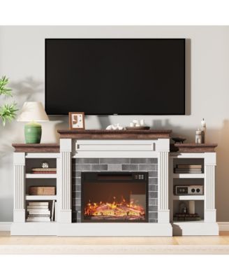 71 Inch Electric Fireplace with Matal, Fireplace TV Stand for TV Up to 80", Entertainment Center with Storage, with Remote Control and 3d Flame