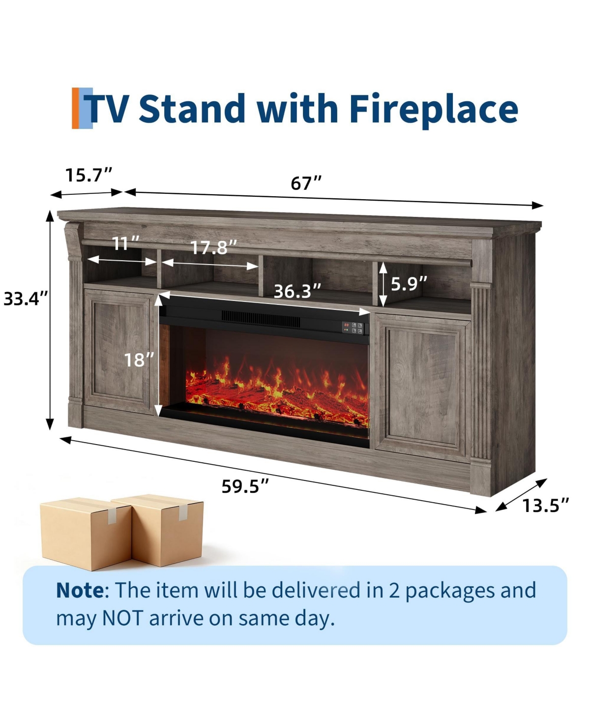 homfan 68" Farmhouse Electric Fireplace Tv Stand, Entertainment Center with Open Storage Cabinets for TVs up to 75", Media Console for Living Room