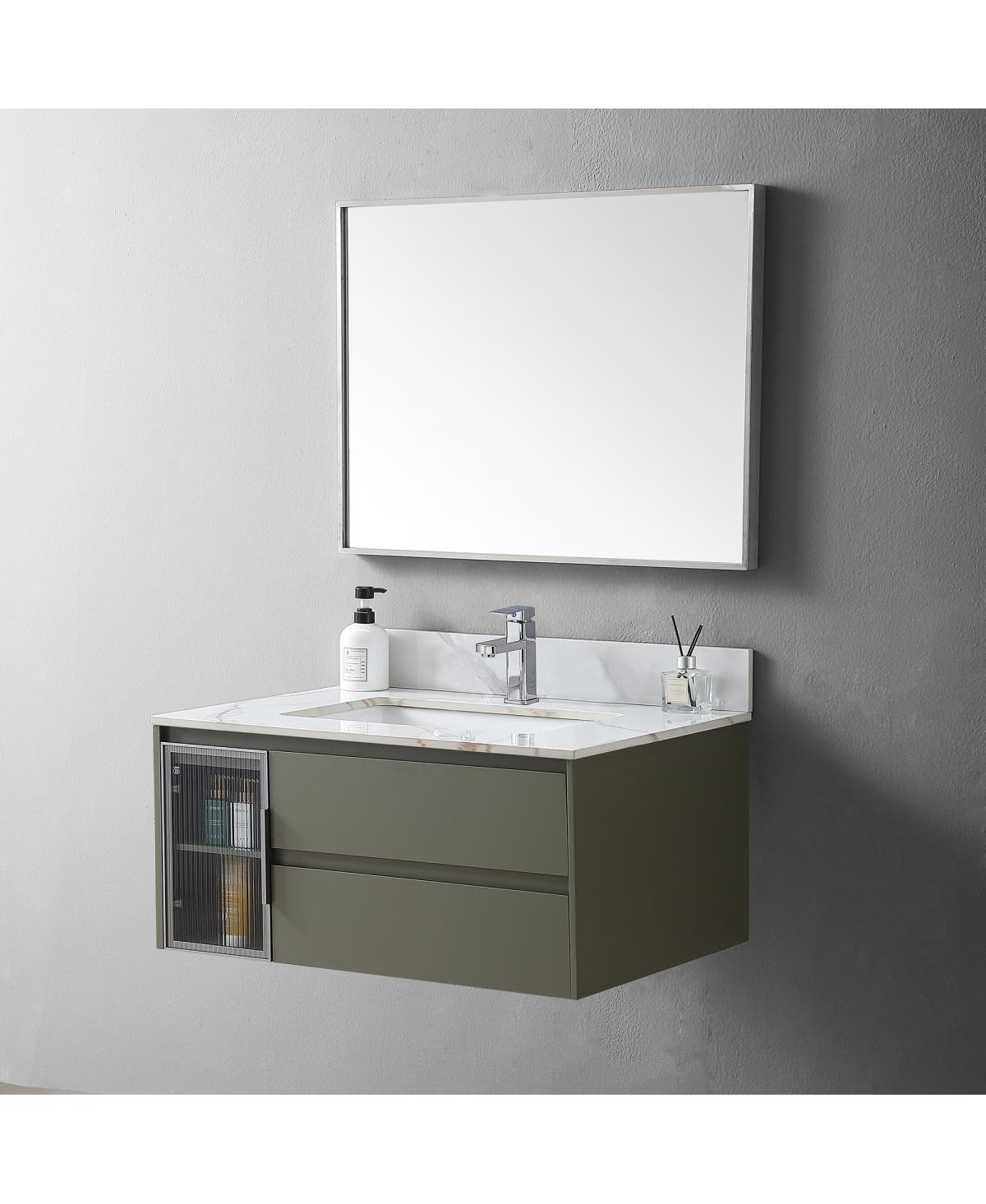Sillysis Sintered Stone Vanity Top with Backsplash, Rectangular Undermount Sink, Pre-Drilled Faucet Hole