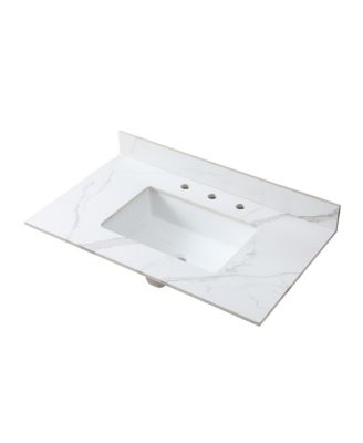 31/37/43 Inch Sintered Stone Vanity Top with Ceramic Rectangular Sink, 4 Inch Backsplash, 3 Faucet Holes, Fits Standard Cabinets