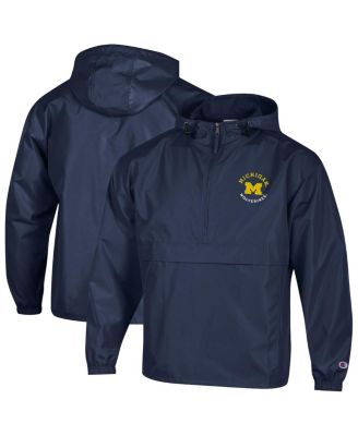 Men's Navy Michigan Wolverines Packable Hooded Windbreaker Half-Zip Jacket