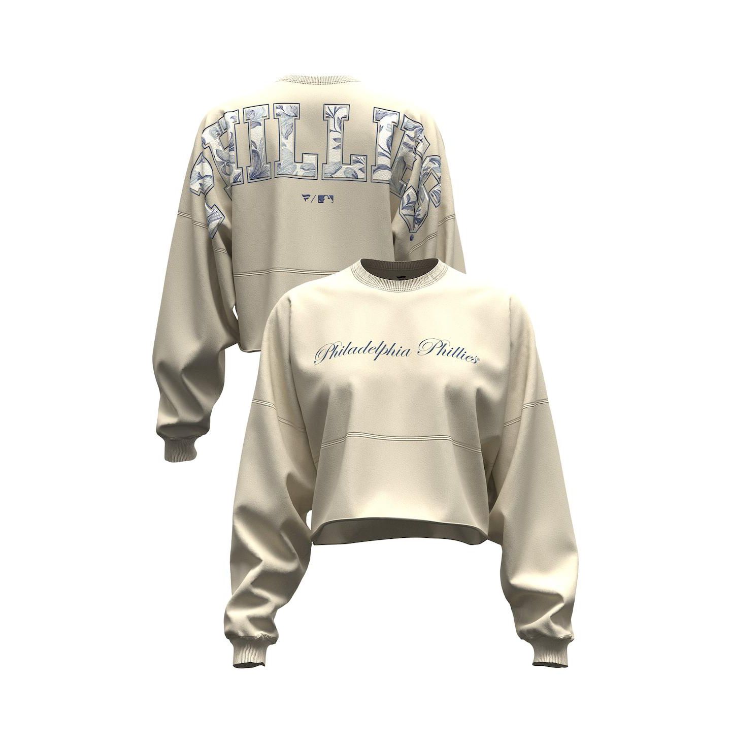 Женская футболка Fanatics Light Beige Philadelphia Phillies Spirit Floral Script Cropped Long-Sleeve — фото 1