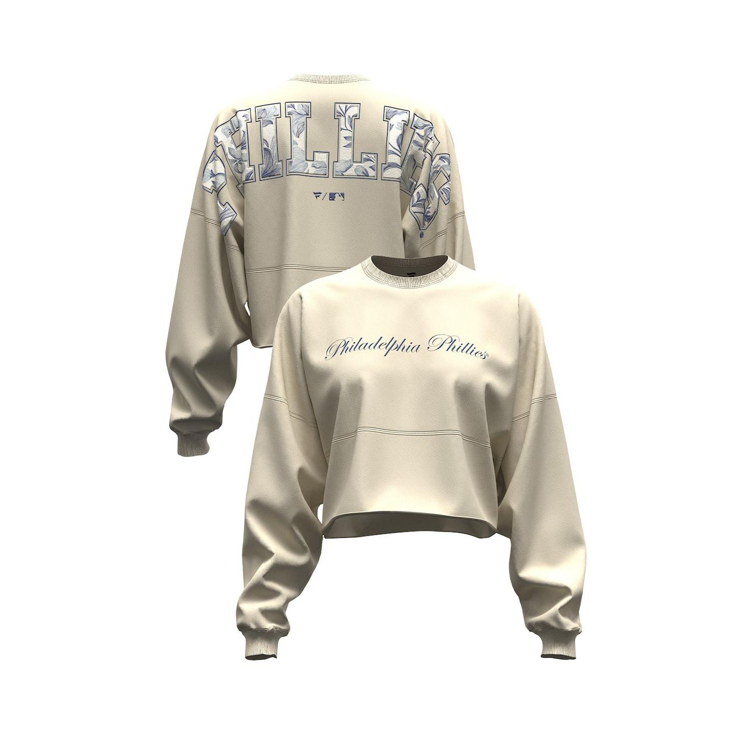 Women's Light Beige Philadelphia Phillies Spirit Floral Script Cropped Long-Sleeve T-Shirt