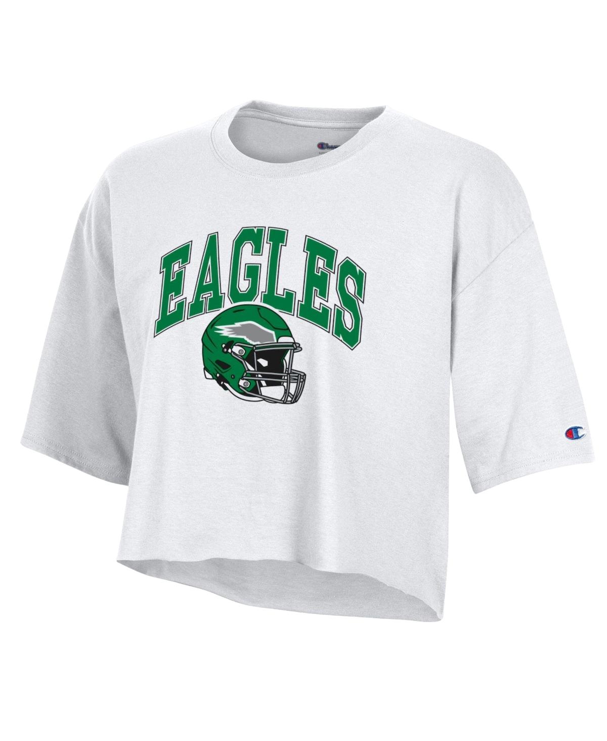 Champion Women's White Philadelphia Eagles Boyfriend Cropped T-Shirt