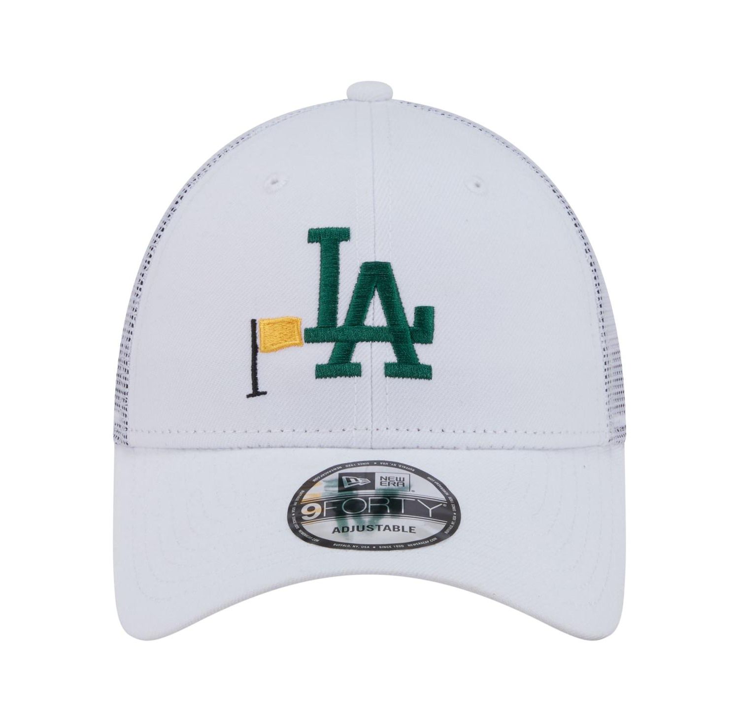 Men's White Los Angeles Dodgers Flag 9FORTY Trucker Adjustable Hat