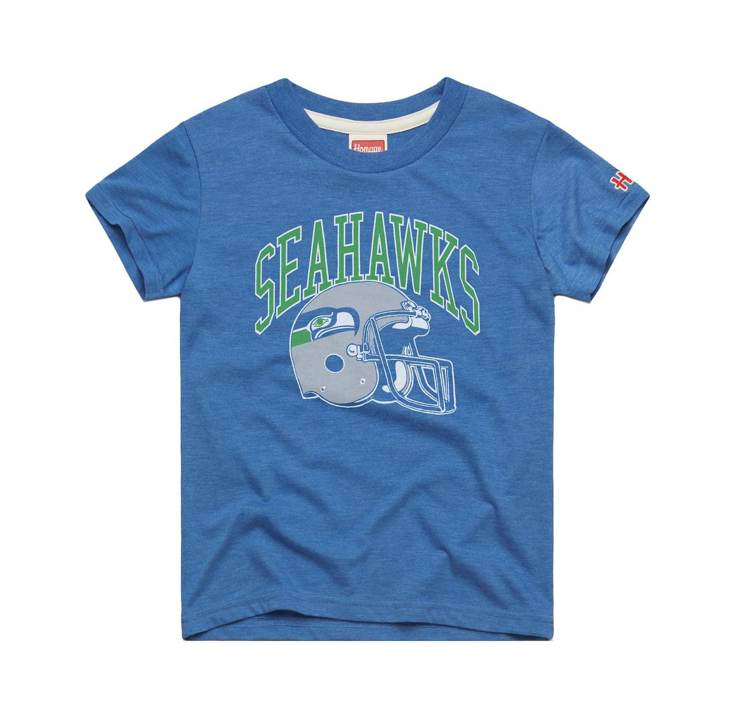 Big Boys and Girls Royal Seattle Seahawks Retro Helmet Tri-Blend T-Shirt