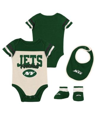 Boys and Girls New York Jets Up One 3 Piece Bodysuit and Bib Booties Set