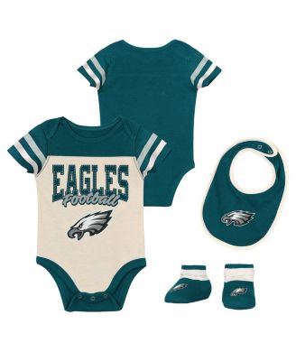 Boys and Girls Philadelphia Eagles Up One 3 Piece Bodysuit and Bib Booties Set