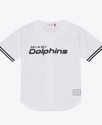 Men's White Miami Dolphins Monochrome Mesh Full-Button Baseball Jersey